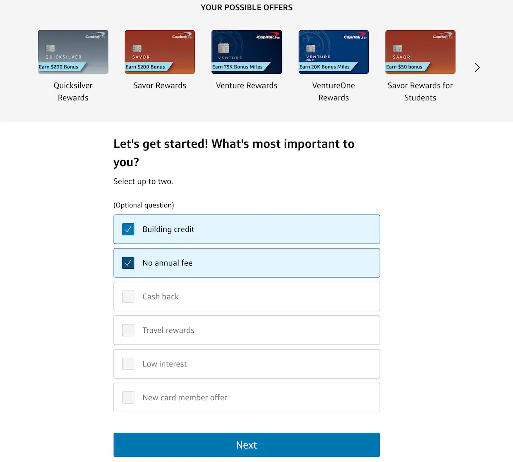 Capital One ITIN押金卡申请教程:选择积累信用和无年费选项 Capital One ITIN押金卡申请教程:选择积累信用和无年费选项