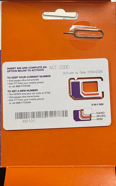 Ultra Mobile PayGo三合一SIM手机卡实物照片,跨境常用美国本土手机号 Ultra Mobile PayGo美国电话卡实体卡实拍,ITIN注册美号三合一SIM卡套装