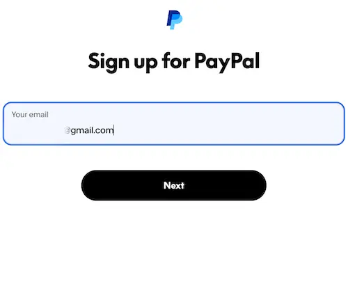 PayPal账号注册邮箱填写页面，账号基础信息录入界面
