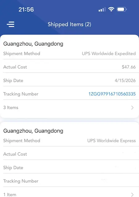 Ultra Mobile美电话卡UPS全球快递发货订单列表截图 UPS国际物流订单清单,美国SIM卡从美国转运寄往广州跨境发货明细