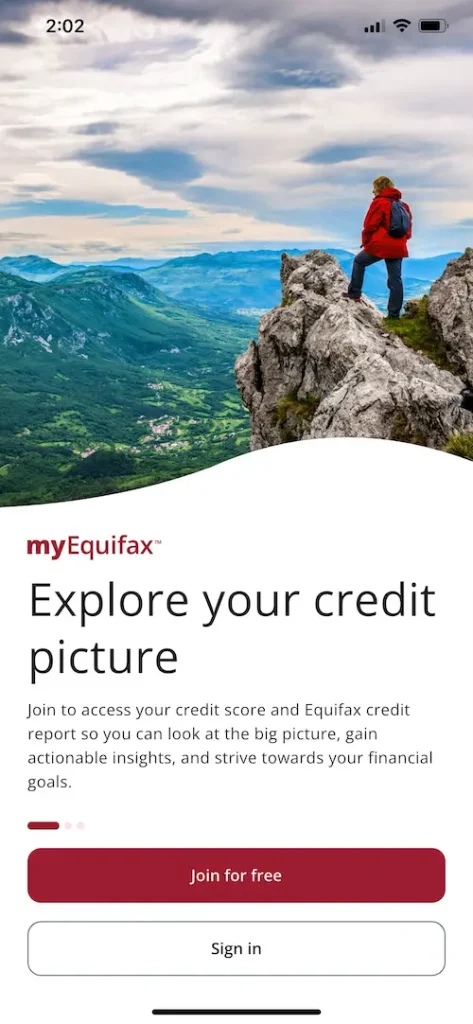 MyEquifax征信APP登录注册首页界面，美国信用报告平台登录入口